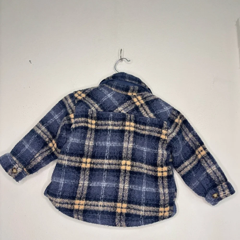 CARTERS SHERPA PLAID BUTTON UP BABY BOYS COAT SZ 18 MONTHS